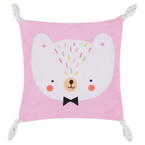Doudou Plat Rose Blanc Chat Orchestra Premaman Peluche Mouchoir Carre