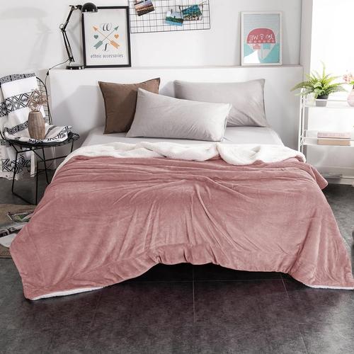 Couverture Polaire Double Couche, Flanelle Plaid Polaire Epaisse Canape Couvertures Duveteux Plaid Chaud Doux Confortables Haute Qualité Lit Salon Chambre (100x150, Rose)