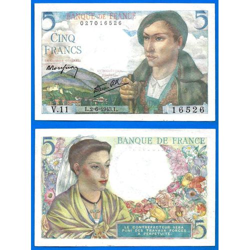 France 5 Francs 1943 Berger Billet Frc Frcs Frs