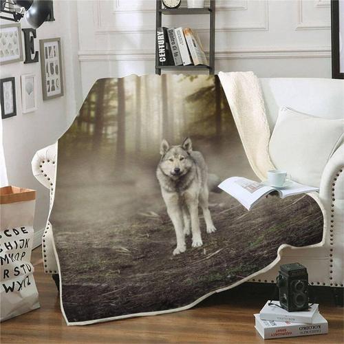 Loup Couverture Enfants 130x150 Cm 1 Personne Douce Et Chaude Couverture Polaire En Microfibre Sherpa Couverture De Lit Confortable 3d Forêt Animaux Loup Plaid Couverture Blanket