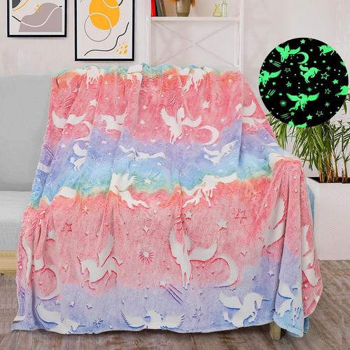 Couverture Licorne Phosphorescente Pour Fille, 130 X 150 Cm Couverture Enfant, Rose Couvertures En Flanelle Douce, Couverture Polaire Lumineuse Pour Enfants¿Rouge, 130 X 150 Cm¿