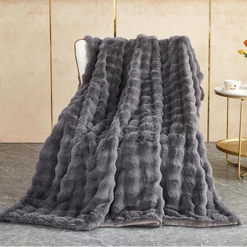 Couverture De Luxe En Peluche - Couverture Pelucheuse Super Douce Et Confortable En Fausse Fourrure Légère Pour Canapé-Lit Et Sofa (L X L 130 X L160 Cm, Gris Foncé)