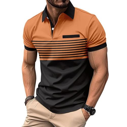 Polo Homme De Sport À Rayures Golf Tennis Manche Courte Fit Grande Vêtements Masculin Wx3