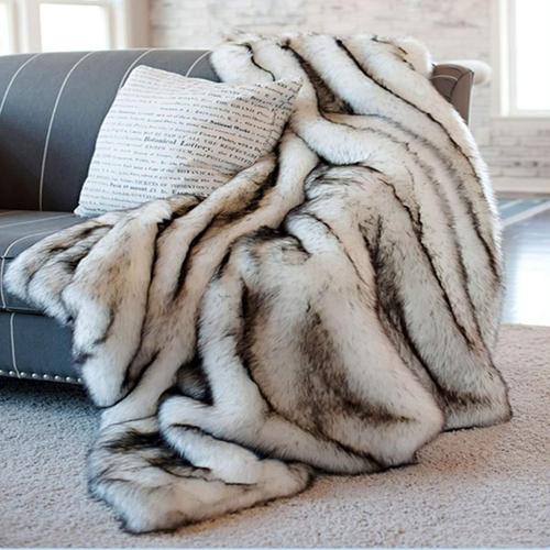 Couverture Renard Imitation Fox Jet Fausse Fourrure Pour Canapé Luxueux Faux Cuir Pv Vers Le Bas Lit Blanket Pied D'hiver Throw-60x150 Cm