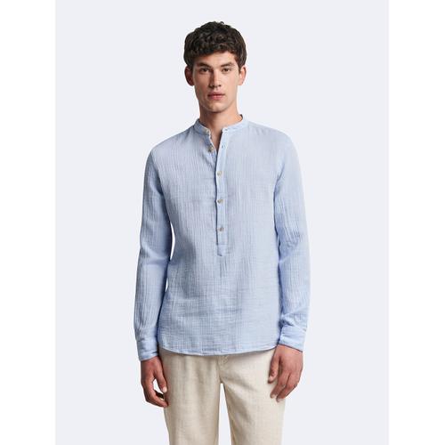 Chemise 100% Coton Rayée Col Officier - Gris Bleu - L