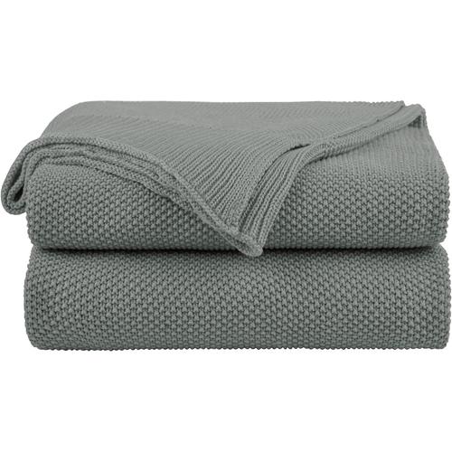 Couverture Plaid Lit Pour Canapé En Tricot 100% Coton Légère Solide Douce Gris 130x150cm