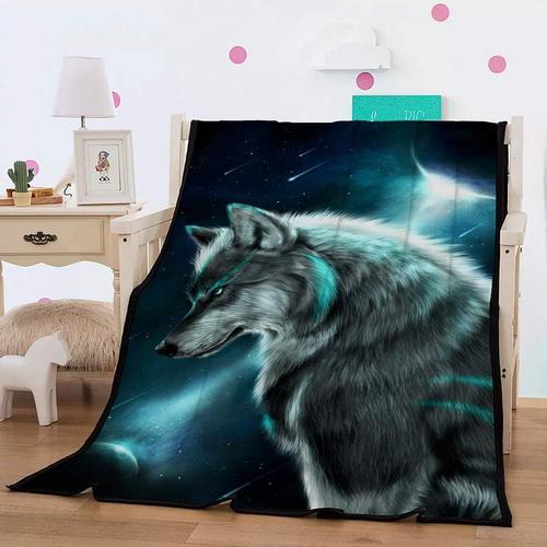 Couverture De Canapé 3d - 130 X 150 Cm - En Flanelle - Motif Loup - Noir Et Blanc - Convient Pour Lit Ou Canapé (Loup)