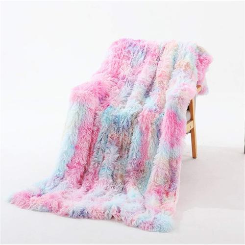 Couverture, La Dernière Couverture En Peluche Tie-Dye Conçue À La Main, Plaid En Peluche Artificielle Super Doux Et Chaud De 130x160cm, Adapté Au Canapé Ou Au Lit (Couleurs Arc-En-Ciel)