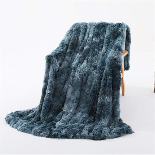 Couverture, La Dernière Couverture En Peluche Tie-Dye Conçue À La Main, Plaid En Peluche Artificielle Super Doux Et Chaud De 130x160cm, Adapté Au Canapé Ou Au Lit (Bleu)