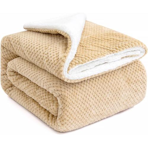 Couverture 125x150cm Flanelle En Motif Granulé Laine Plaid D'hiver Lestée Fourrée Très Doux Souple Durable Chaud Pour Canapé Chaise Chambre Lit Enfant Bebe Adulte À Repos Et Sieste Kaki