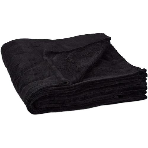 Couverture Grande Polaire Douce Plaid Moelleuse Douillet 200 X 220 Cm Lavable 30°C En Polyester, Noir