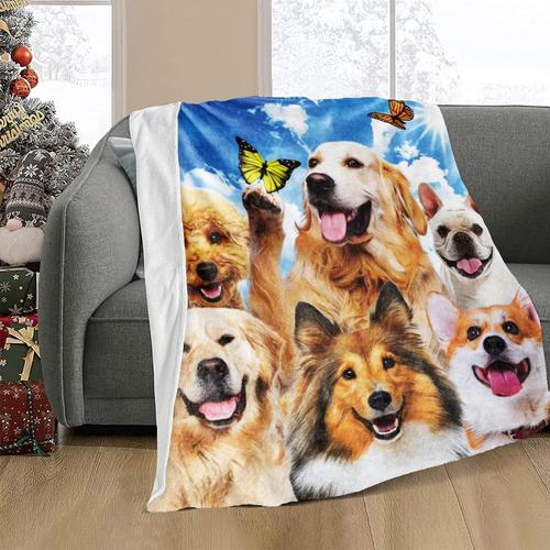 Couverture Polaire Pour Lit, Motif Selfie De Dessin Animé, 127 X 152 Cm, Pour Homme Et Femme, Couverture En Peluche Super Douce Pour Les Amoureux Des Chiens