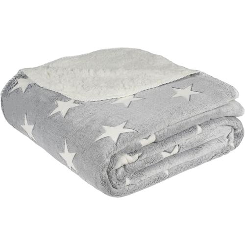 Couverture Polaire 130x160cm Chaude Pour Hiver, Couverture Canape Chaude Couverture Sherpa 100% Microfibre Doux Et Chaude - Étoile Grise