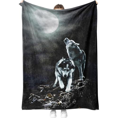 Couverture En Flanelle Avec Motif Loups - Couverture Polaire Moelleuse, Douce Et Chaude - Imprimé Loup 3d - Couverture De Canapé Pour Adolescents Et Adultes. (B, 130x150 Cm)