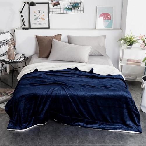 Couverture Polaire Double Couche, Flanelle Plaid Polaire Epaisse Canape Couvertures Duveteux Plaid Chaud Doux Confortables Haute Qualité Lit Salon Chambre (100x150, Bleu Foncé)