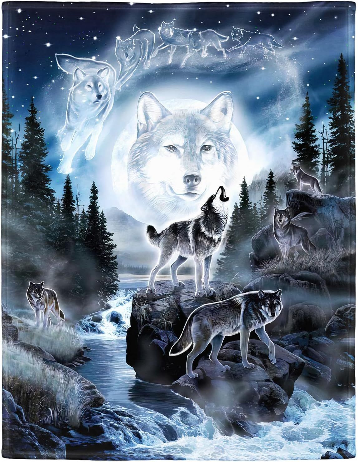 Couverture Douillette - 150 X 200 Cm - En Microfibre - Doux Et Chaud - Avec Motif Loup