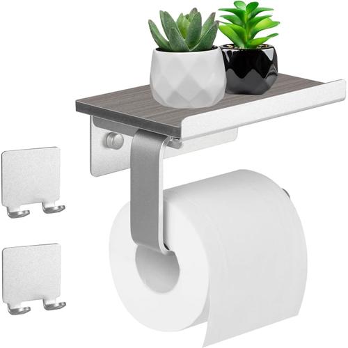 Toilet Paper Holder with Shelf,Support pour papier toilette Noir Support papier toilette (Argent)