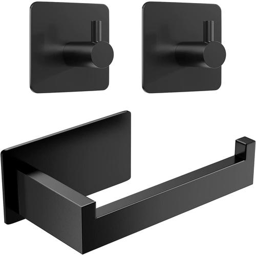 Support Papier Toilette Mural sans Perçage,Porte Rouleau Papier Toilette Auto-adhésif pour Salle de Bain et WC,Support Papier Toilette avec 2 pièce Accroche Serviette Salle de Bain,Noir