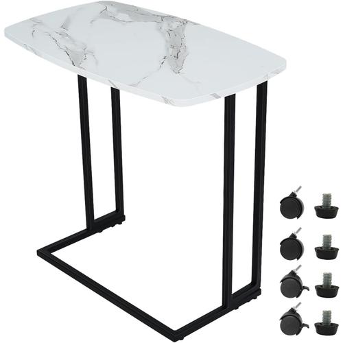 Table Basse En Forme De C Avec Roulettes,Texture Marbre Blanc,Table Basse,Table Basse Avec Cadre En Métal,Table De Salon,Pour Café, Ordinateur Portable, Balcon, 60x35x61 Cm (Lxlxh)