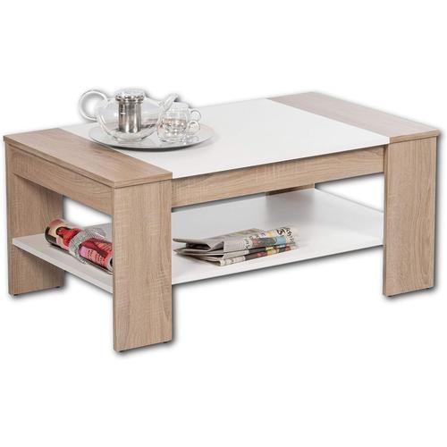 Finley Plus Table Basse Spacieuse Avec Tiroir Et Tablette Pour Salon, Aspect Chêne Sonoma/Blanc, Dimensions (L X H X P) 100 X 44 X 58 Cm