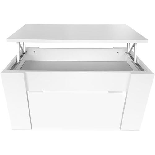 Basse Pour Café/Thé, Relevable, Table De Salon Ou Salle À Manger, Dimensions : 90 Cm (Largeur X Profondeur) X 50 X 46 (Hauteur), Bois Mélamine, Blanc, 90 X 50 X 46/57 Cm