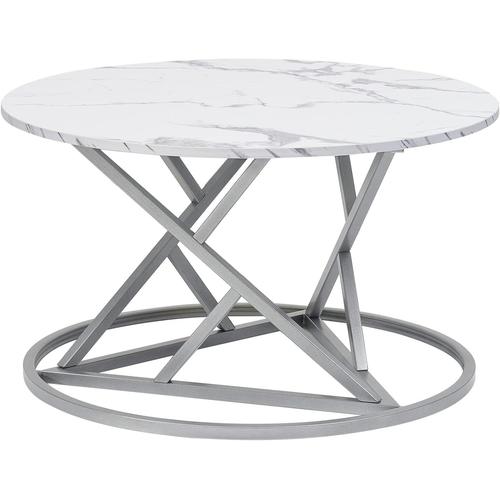 Table Basse Ronde En Marbre Noir Pour Salon - Table D'appoint Moderne - Avec Cadre Doré Champagne Et Plateau Aspect Marbre (Marbre Synthétique)