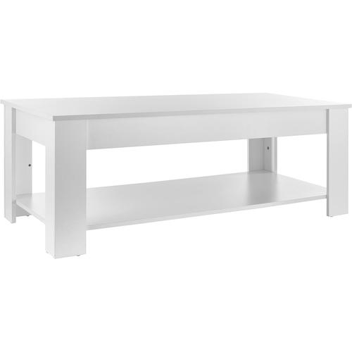 Moderne Table Basse De Salon, Table À Café, Table De Salon Avec Étagère Inférieure, Rectangulaire, Blanc, 120x60x45 Cm