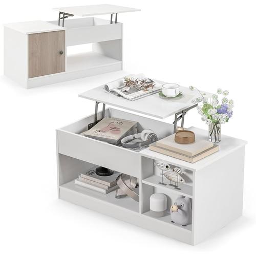 Table Basse Avec Plateau Relevable, Compartiment Rangement, Baz À Gaz,Levage Pneumatique Silencieux Pour Salon/Salle De Réception Charge 70kg 100x50x45cm