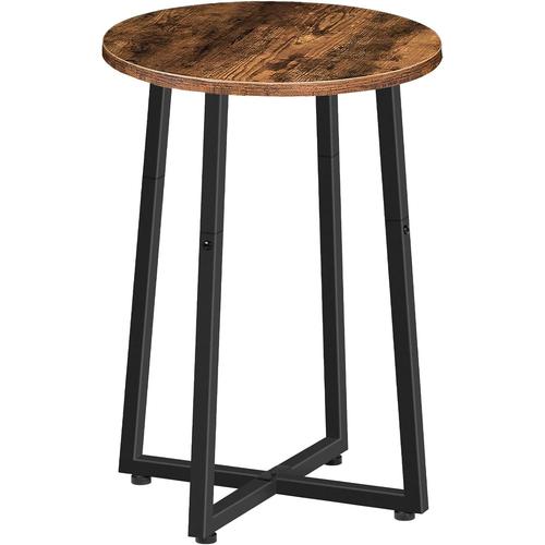 Table D'appoint Ronde, Table Basse Ronde Avec Cadre En Métal Robuste En Forme De X, Table De Chevet Ronde De 40 Cm Pour Salon, Chambre, Balcon, Bureau, Marron Rustique Et Noir Ebf95bz01