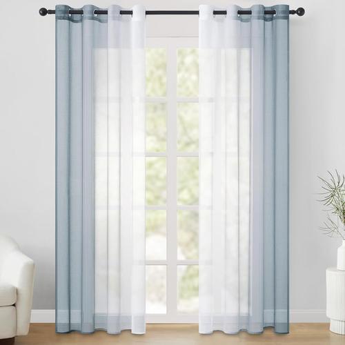 Rideaux Voilage Dégradés, Rideau Fenetre 140x225 Pour La Décoration Intérieure,Voilages Intérieurs Pour Salon,Cuisine,Chambre Fille,Dressing.Rideaux Salon Moderne Navy Bleu À Oeillet-2 Pc