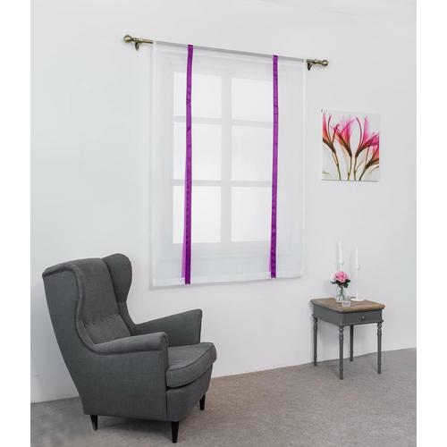 1 Pièce Store Romain Translucide Tulle Rideaux Voilages Vertical Poche De Tige Pour Chambre Cuisine Salon, Rubans Violet, Largeur 60cm X Hauteur 120cm