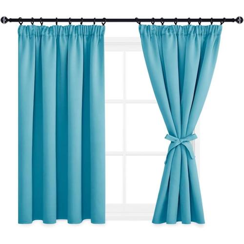 Lot De 2 Rideaux Opaques Avec Galon Fronceur - Avec ?illets - Isolation Thermique - Pour Chambre À Coucher, Salon, Turquoise - 137 X 167 Cm (Hauteur X Largeur)