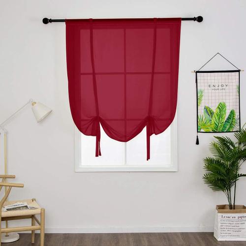 1 Pièce Store Romain Translucide Tulle Rideaux Voilages Vertical Poche De Tige Pour Chambre Cuisine Salon, Vin Rouge, Largeur 100cm X Hauteur 120cm