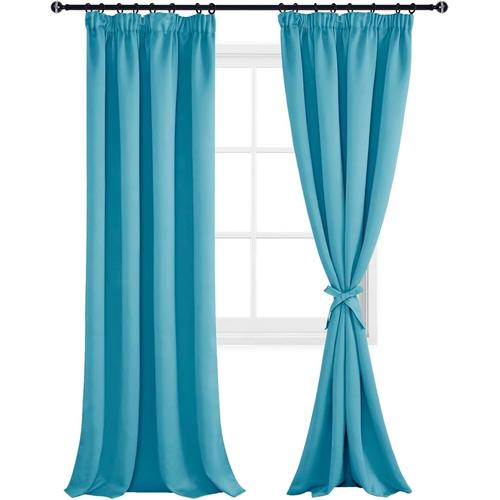 Lot De 2 Rideaux Opaques Avec Galon Fronceur - Avec ?illets - Isolation Thermique - Pour Chambre À Coucher, Salon, Turquoise - 260 X 140 Cm (Hauteur X Largeur)