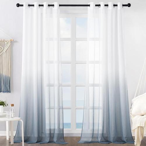 2 Pièce Rideau Voilage Blanc Et Gris Dégradée 140x245cm À Oeillet Voilages Intérieurs De Salon Moderne Chambre Fille Bébé Semi Tamisant Léger Élégant Décoration Polyester Gris Clair