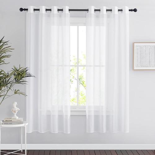 Rideaux Blanc Voilages - Rideau Dressing Décoration De Fenêtre Avec Oeillets Lumineux Filtrer Moderne Romantique Elégant Voile Tulle Transparent, L 140 X H 175 Cm, Blanc, 2 Pièces