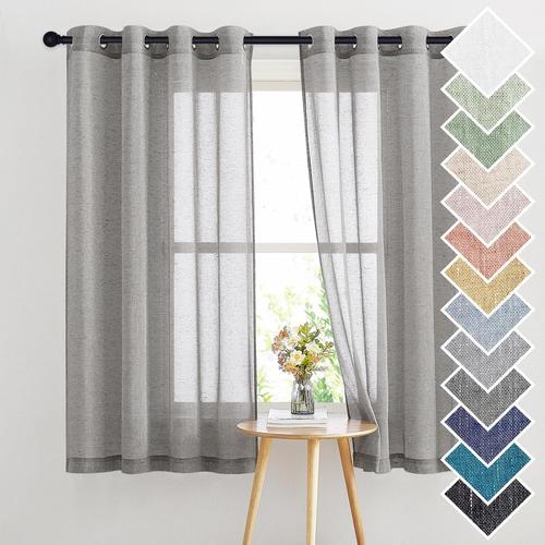 Rideaux Voilage - Décoration De Fenêtre Voilages Gris Lot De 2 Rideaux Panneaux Voile En Lin Effet Avec Oeillets Draperies Pour Bureau & Hôtel, 140 Cm L Sur 160 H, Gris