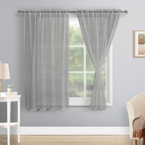 Lot De 2 Voilages Transparents Passe-Tringle Pour Salon, Chambre D'enfant, Chambre À Coucher, Gris, 175 X 140 Cm (H X L)