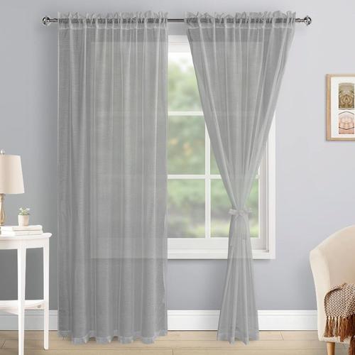 Lot De 2 Voilages Transparents Passe-Tringle Pour Salon, Chambre D'enfant, Chambre À Coucher, Gris, 260 X 140 Cm (H X L)