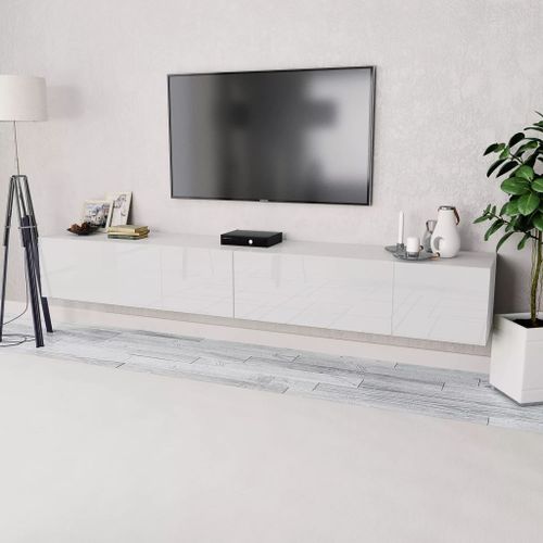 Meuble Tv 2 Pcs Aggloméré 120 X 40 X 34 Cm Blanc Brillant