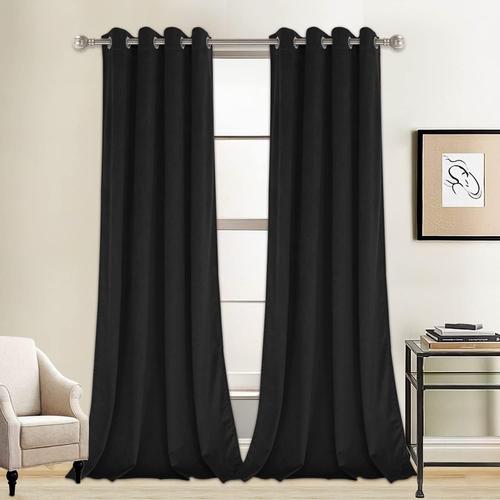 Lot De 2 Rideaux Occultants En Velours - 245 X 140 Cm (H X L) - Noir - Rideau Thermique À ?illets - Pour Chambre À Coucher, Salon