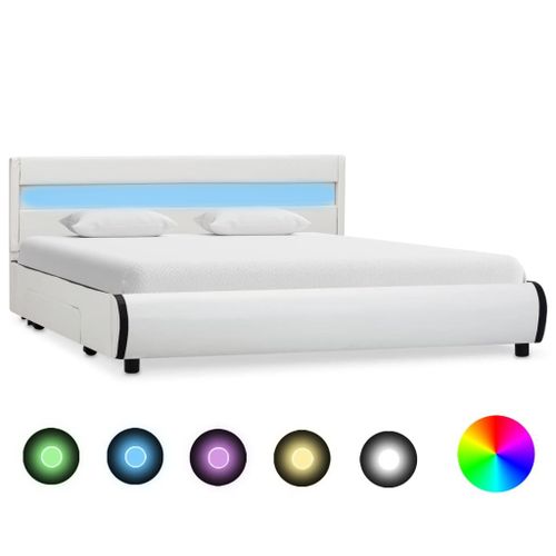 Cadre De Lit Avec Led Blanc Similicuir 140 X 200 Cm