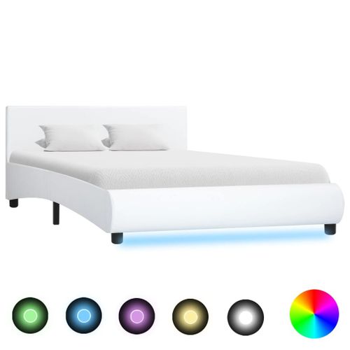Cadre De Lit Avec Led Blanc Similicuir 140 X 200 Cm