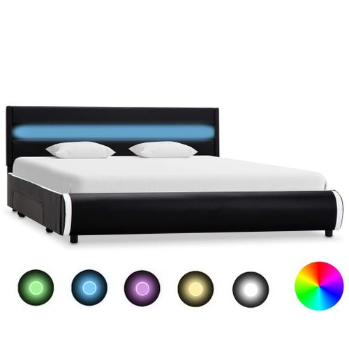 Cadre De Lit Avec Led Noir Similicuir 140 X 200 Cm