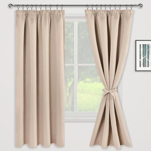 Lot De 2 Rideaux De Fenêtre Occultants À Galon Fronceur Pour Chambre À Coucher - Isolation Thermique - Pour Salon - Beige - 140 X 175 Cm