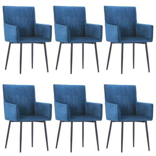 Chaises De Salle À Manger Avec Accoudoirs 6 Pcs Bleu Velours