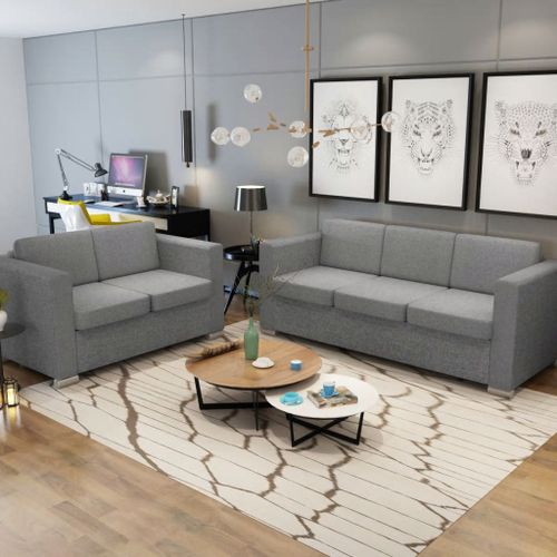 Ensemble De Canapés Deux Pièces Tissu Gris Clair