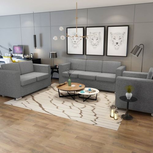 Ensemble De Canapés Trois Pièces Tissu Gris Clair