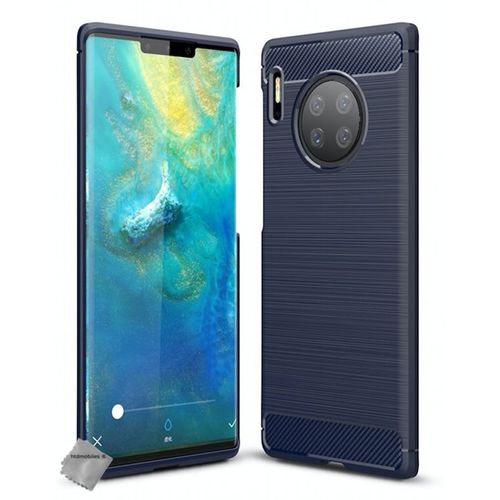 Housse Etui Coque Silicone Gel Carbone Pour Huawei Mate 30 Pro + Verre Trempe - Bleu Fonce