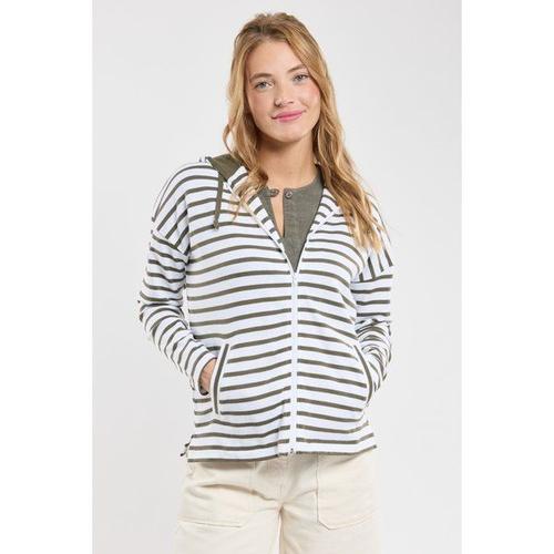 Sweat Rayé À Capuche - Coton Rustique Femme Blanc/Caccia Xl - 44